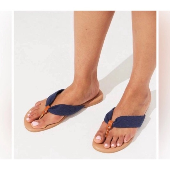 torrid Shoes - Torrid Navy Blue Eyelet Fabric Flip Flops in size 10 WW